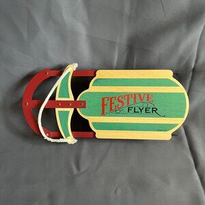 Festive Flyer Mini Decorative Wooden Sled With Green & Red Stripes For Holiday D